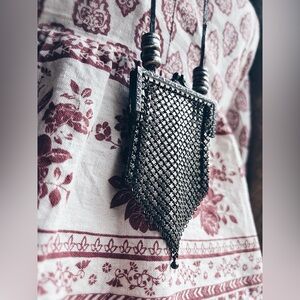 OOAK Artisan Altered 1920’s Vintage Mesh Coin Purse Necklace | Leather Chain